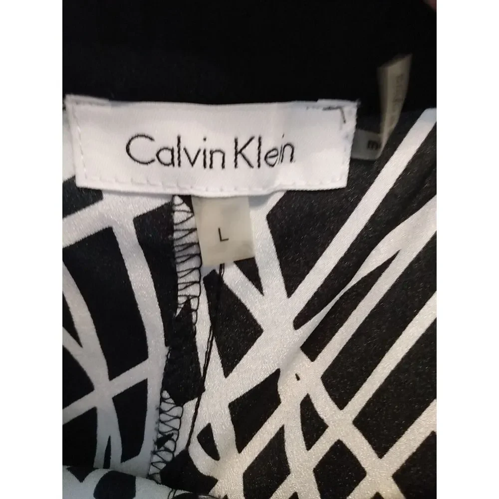 Calvin Klein Women Black White pull on lightweight casual‎ pants Size Large